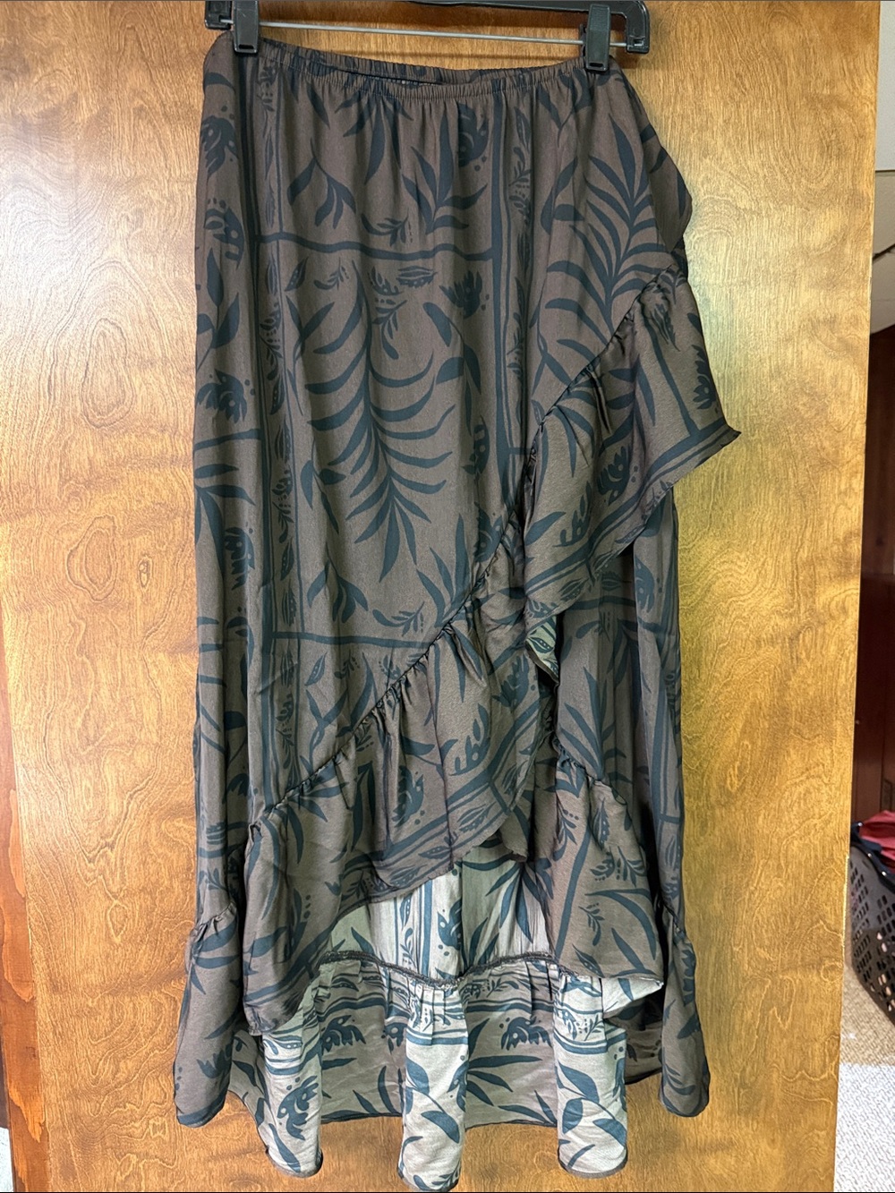 a new day Brown and Black Asymmetrical Ruffle Maxi Skirt